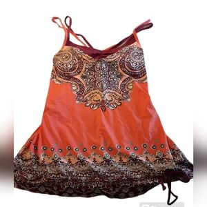 Athleta Orange Paisley Side-Scrunch Tankini Top size ST (Small Tall)